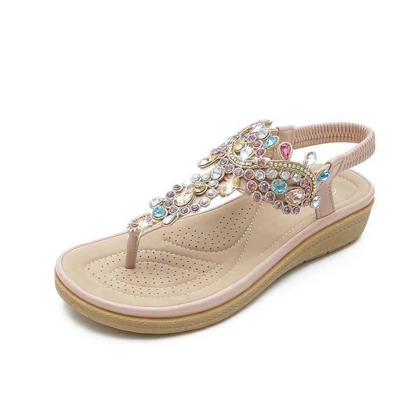 High Quality Plus Size 36-41 Shoes for Women Summer New Round Toe Flip Flops Fashion Rhinestone Ladies Sandals Roman Crystal Platform Elastic T241227