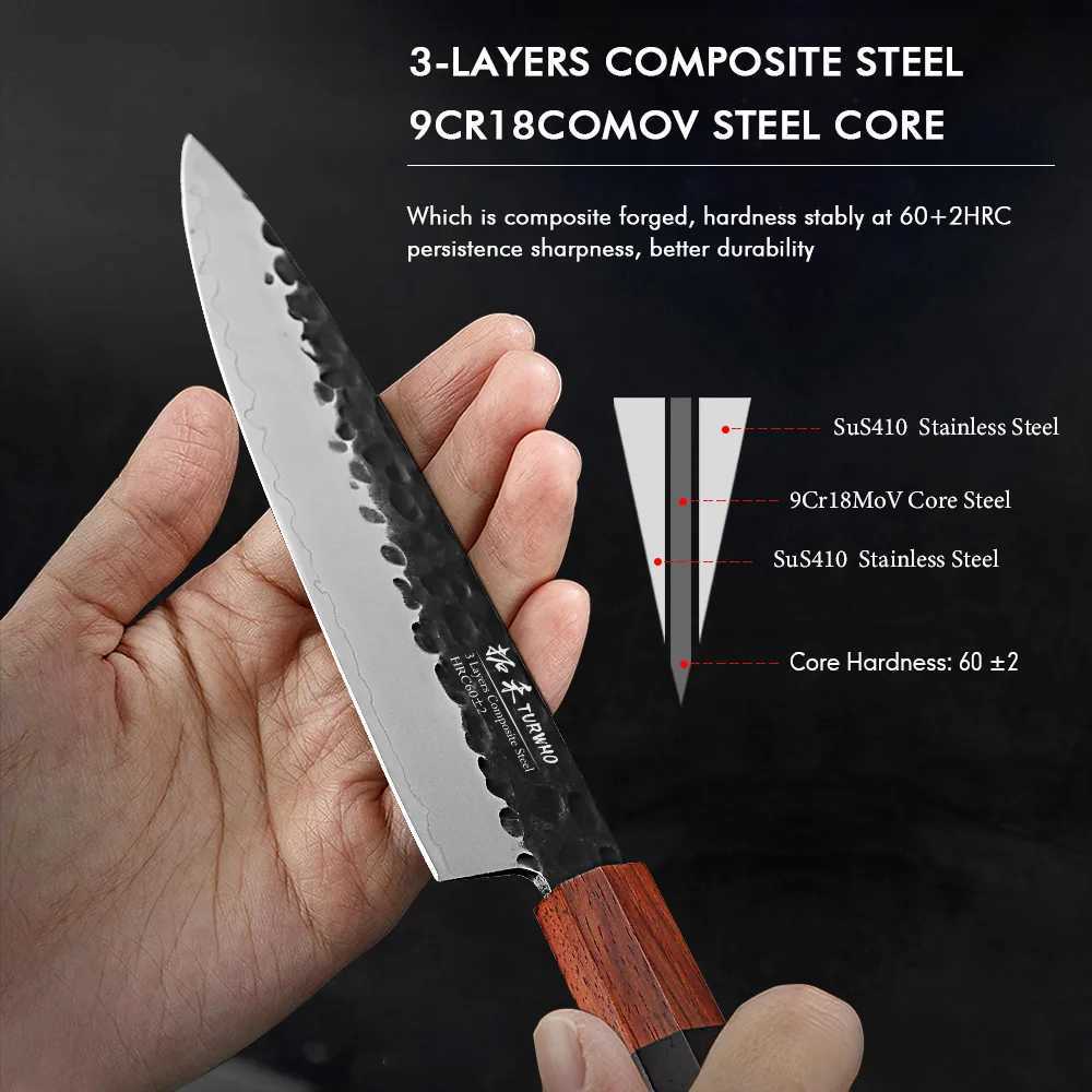 TURWHO 5.5-inch hand forged kitchen utility knife 3-layer Cposite steel vegetable meat fruit and side dish professional chef knife Y241227