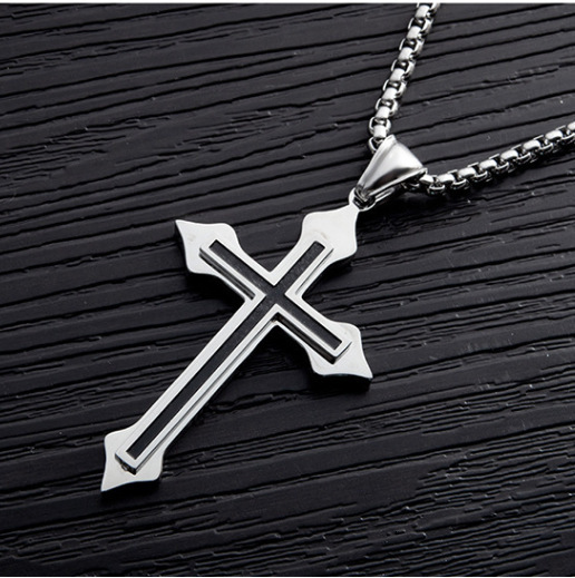 Rock Wolf Tide Classic Cross Pendant Necklace With Stainless Steel Neck Bling Gemstone Rapper Hip Hop Jewelry Collar Wholesale Bijoux