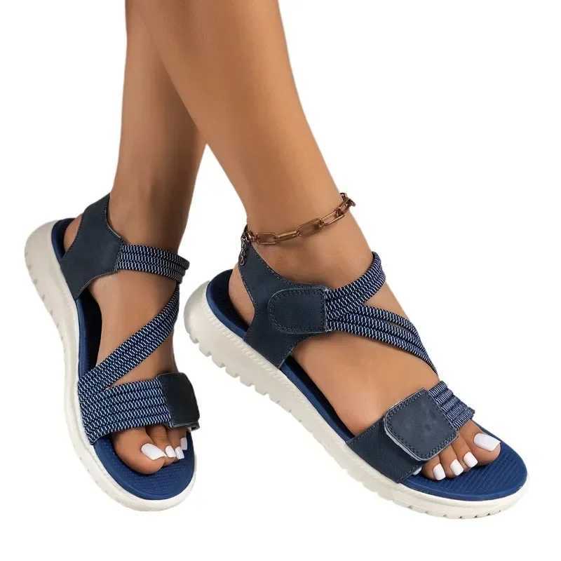 High Quality High Quality Brand Womens Sandals Hot Selling Summer New Elastic Band Fashionable Flat Casual Outdoor Sandals for Women T241227