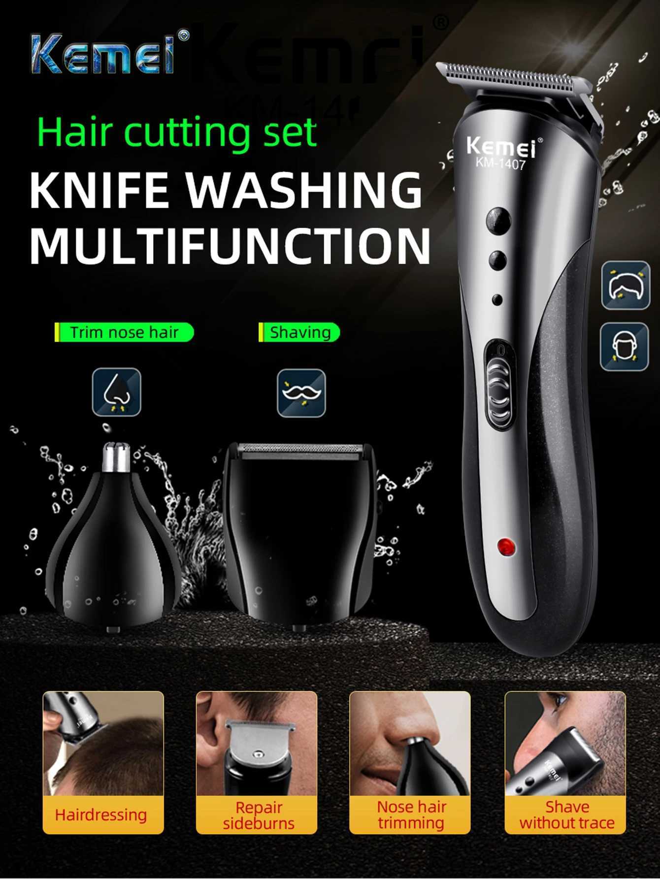 KEMEI Rechargeable Electric Nose Hair Clipper Multifunctional Hair Trimmer Professional Electric Shaver Beard Razor for Men W241227