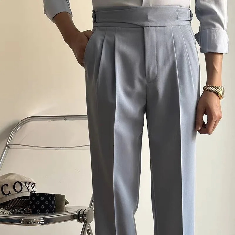Oldyanup Men Vintage Gurkha Pants British Style High Waist Casual Straight Trousers Spring Autumn Fashion Naples Suit Pant 241227