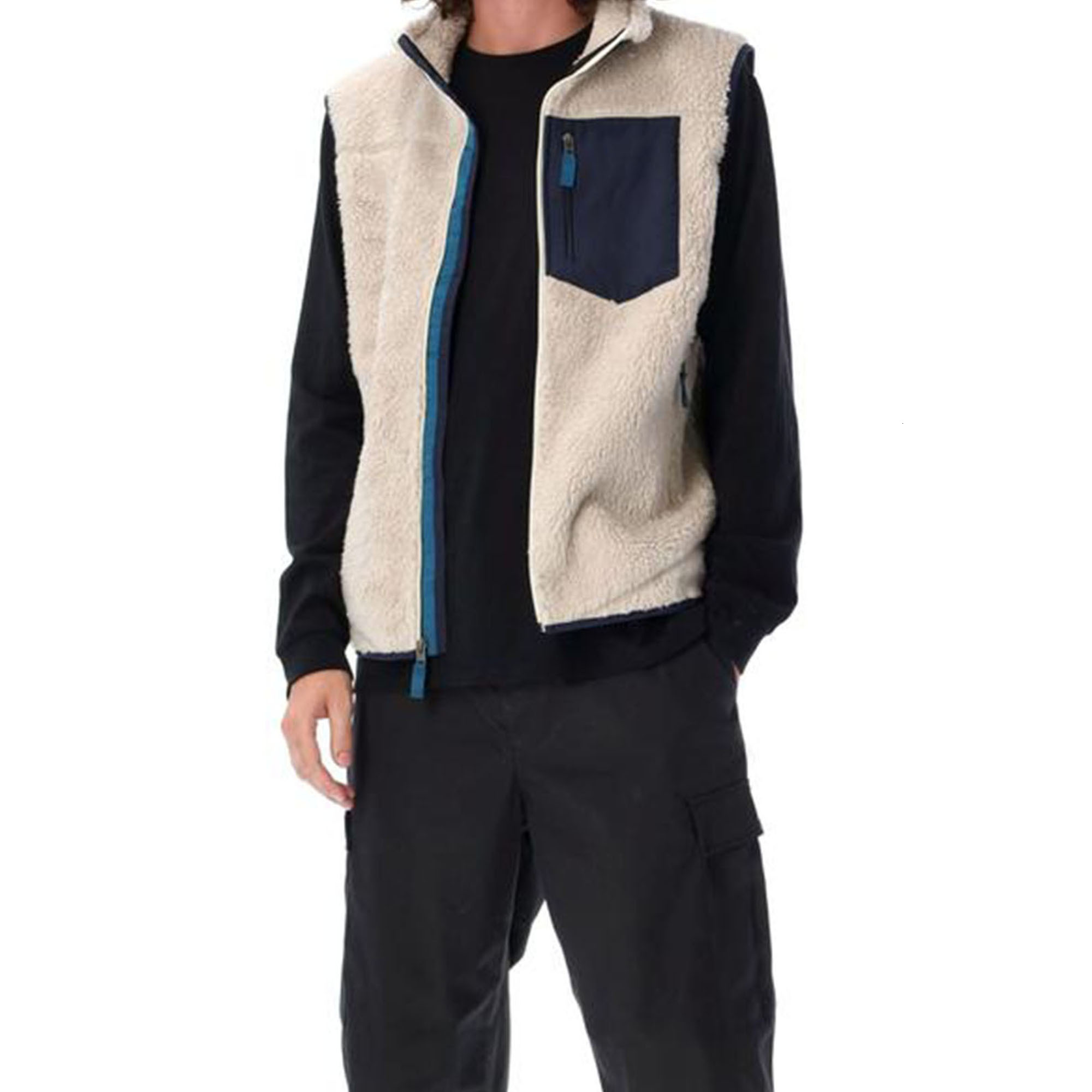 Autumn Winter Men's Women's Outdoor Lamb Fleece Vest Sleeveless Jacket Windproof Zipper Sweatshirt Warm Thick Loose Coat Tops