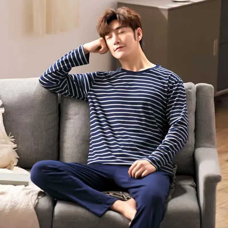 2 Piece Spring And Autumn Mens Pajamas Homewear Sets Long Sleeve Long Pants Homewear Mens Autumn And Winter Pajama SetsXJ241227