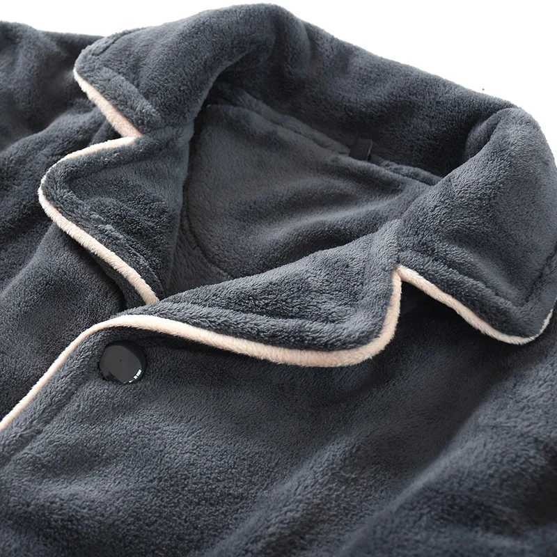 New autumn and winter mens pajamas long-sleeved trousers thickened warm suit home service flannel plus size two-piece suitXJ241227