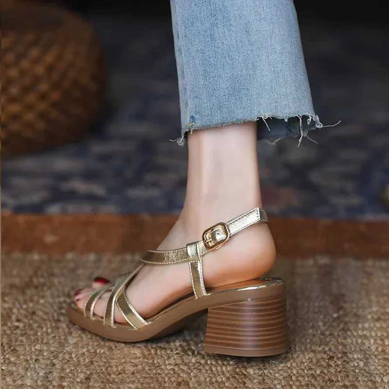 High Quality New Women Mid Heels SandalsGladiator Style Summer ShoesCross StrapsAnkle SilverGoldSize 35-40Dropship T241227