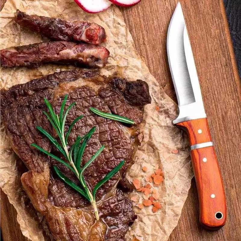 Stainless Steel Cleaver Kitchen Utility Knife Meat Steak Cutting Boning Paring Knife Outdoors BBQ Fishing Knife with Wood Handle Y241227