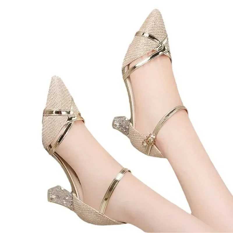 High Quality Gold Women Sandals Party High Heels Slip-On Solid Sexy for Ladies Quality Wedding Nightclub Sequin Shoes T241227