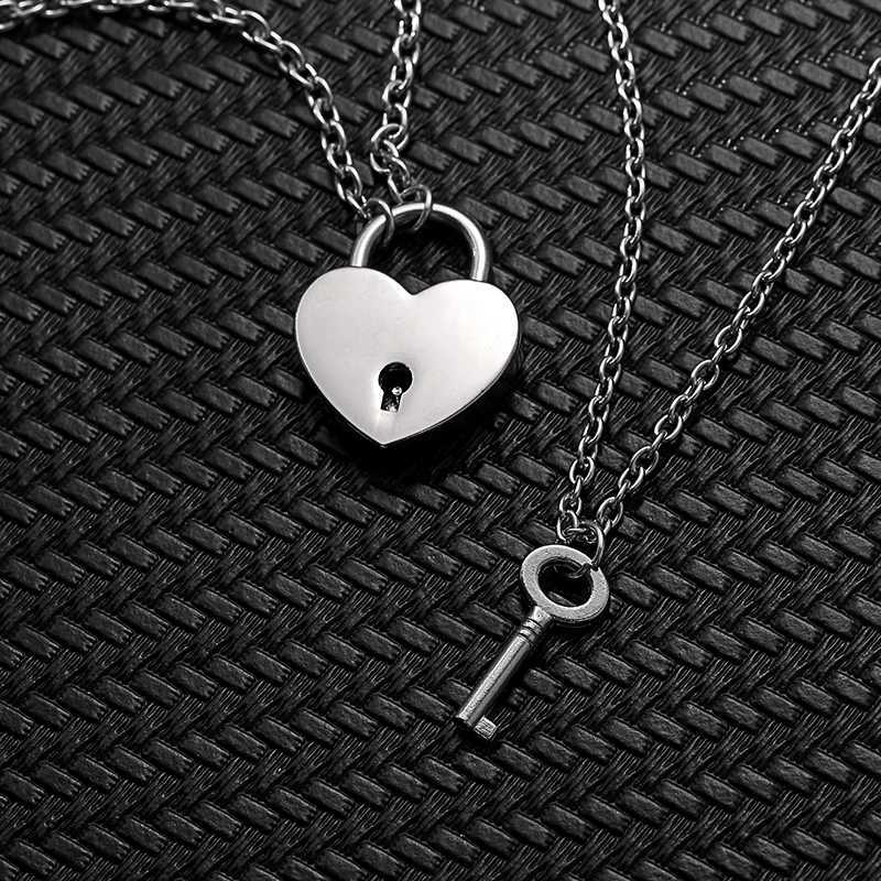 2pcs Key Lock Couple Necklace for Women Men Stainl Steel Heart Shed Key Lock Link Chain Eternal Jewelry GiftsXJ241227
