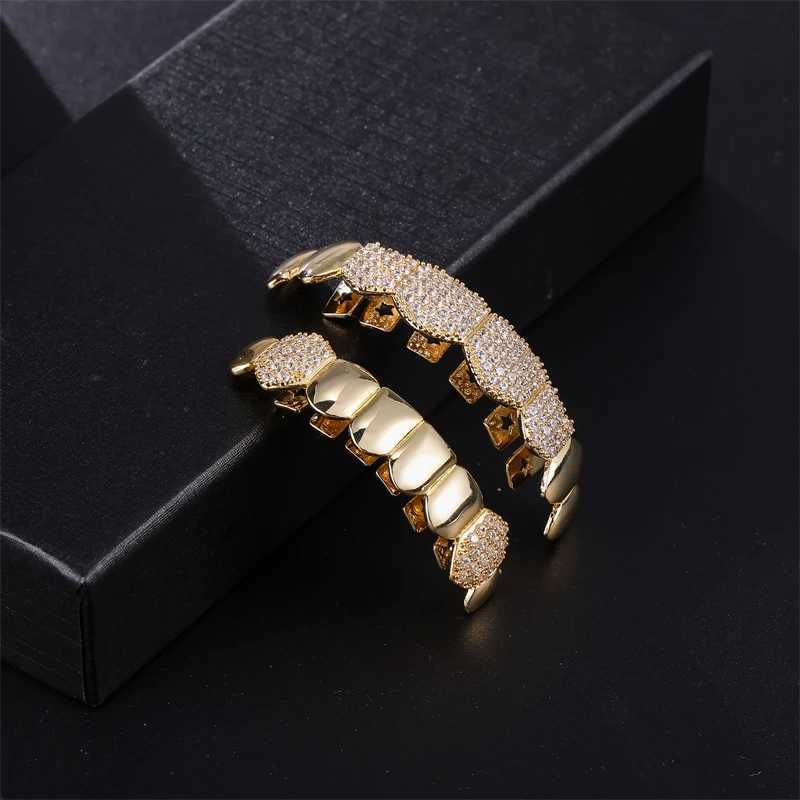 D Z Hip Pop New Fashion Gold Silver Color Teeth Grills For Men d Out CZ Stones Dental Mouth Teeth Grillzs Rper Bo Jewelry W241227