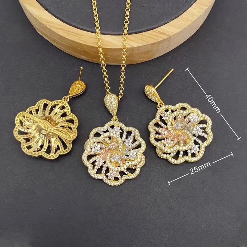 Vanifin Necklace with Earrings Exquisite Hollow Flower Micro Inlay Zirconia For Woman Banquet Jewelry Gift 241226