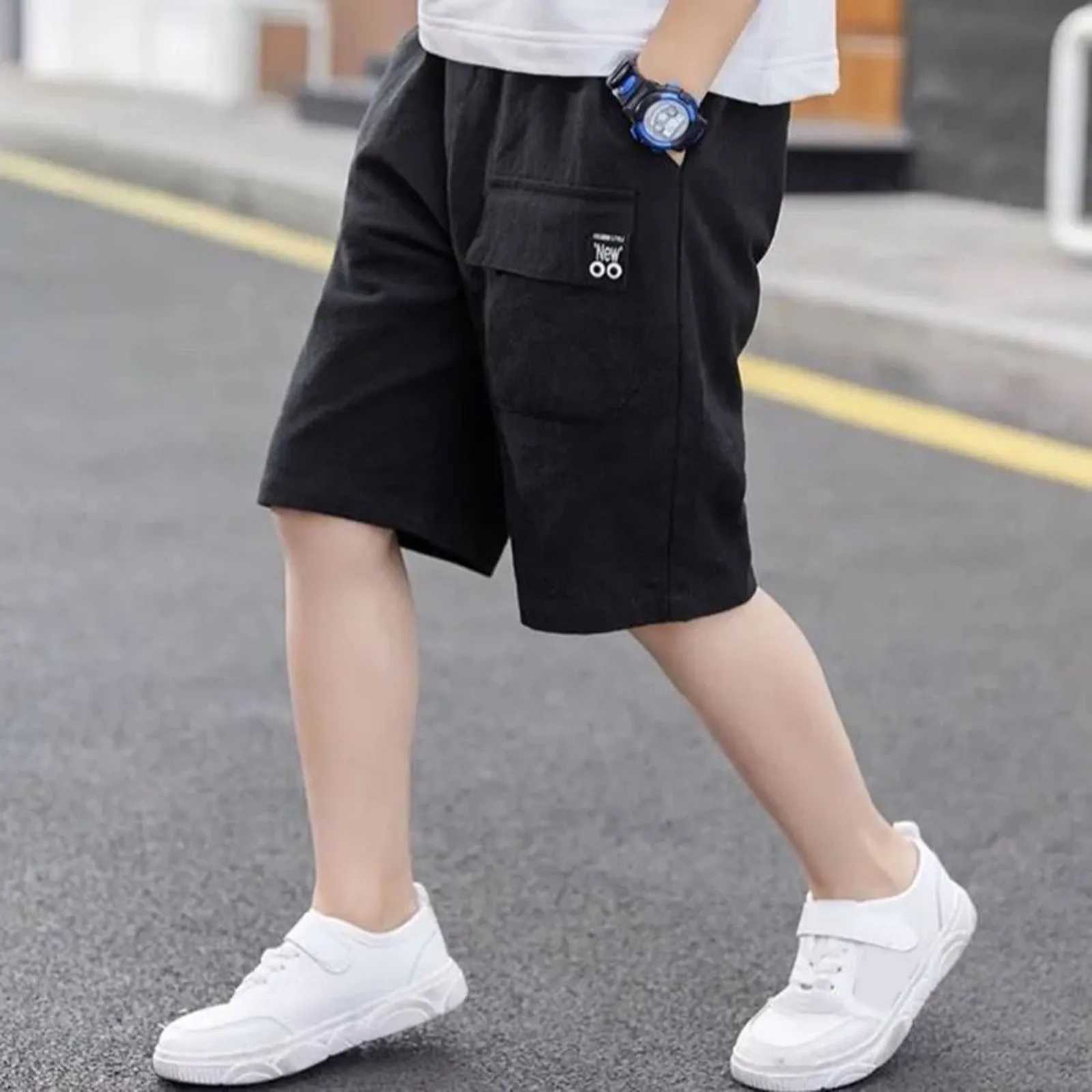 Children Boys Shorts Casual Solid Color Elastic Waist Boys Cargo Pants Summer Calf Length Kids Trousers Sport Pants Kids Clothing W241227