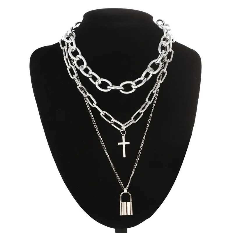 Layered Chain Necklace Cool Lock Goth Accories Grunge Style Fairy Core Choker 2000s Aesthetic Y2k E Girl JewelryXJ241227
