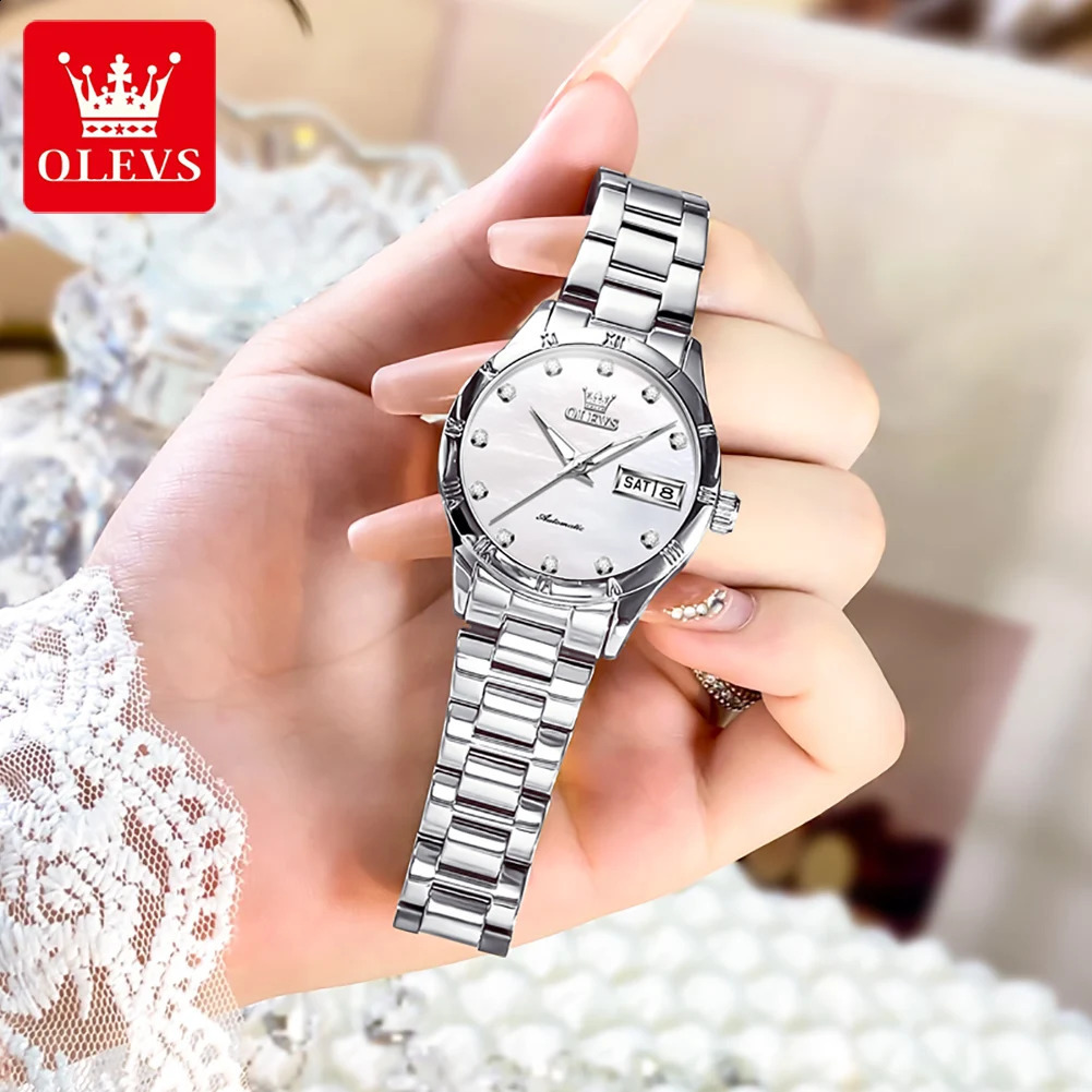 OLEVS 7030 Automatic Watch for Women Diamond Scale Waterproof Calendar Mechanical Woman Original Ladies Wristwatch 241225