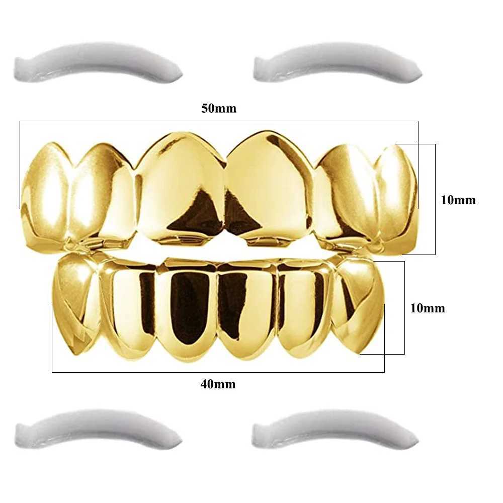 6 Teeth Grillz Gold Color Top and Bottom Dental Grills Shiny Hip Hop Teeth Grillz Extra Molding Bars Women Men Bo Jewelry W241227