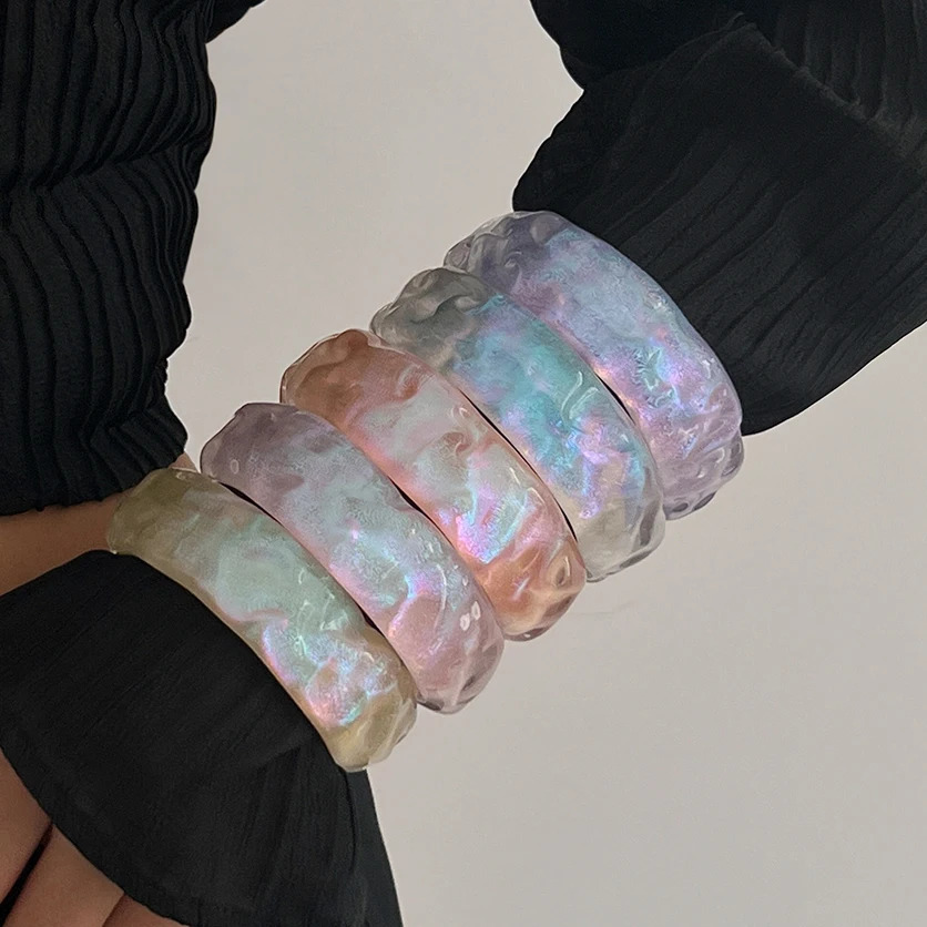 Ingemark Kpop Sweet Transparent Color Bangles for Women Fashion Statement Boho Charm Bracelets Y2K Couple Jewelry 241227