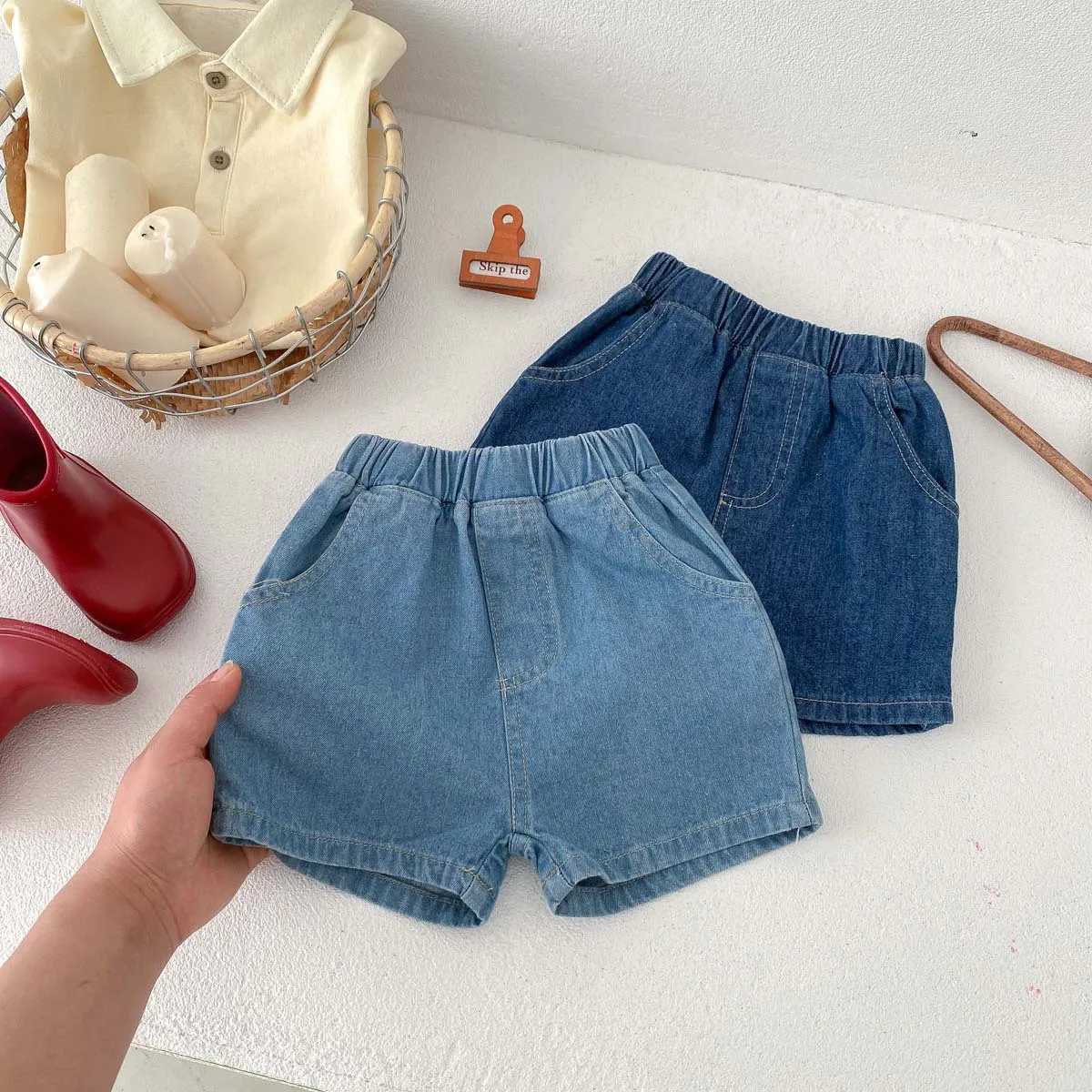 Popular Summer 2024 Preschool Girls Denim Shorts Solid Elastic Waist Briefing Muslim Childrens Girls Shorts with Pocket W241227