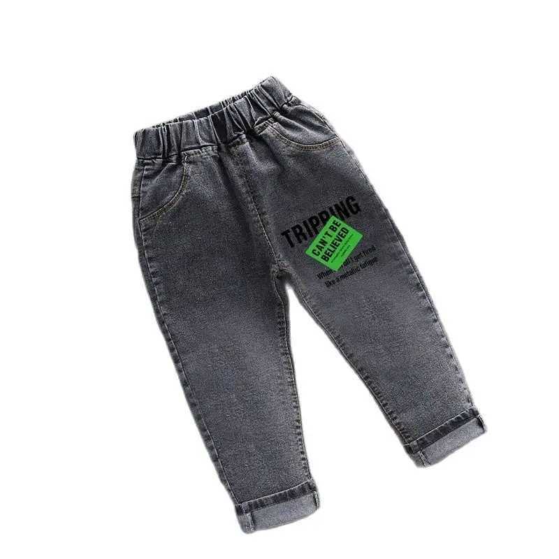 Childrens jeans boys spring and autumn Korean version elastic jeans girls versatile fashion denim pants 1-6Y W241227