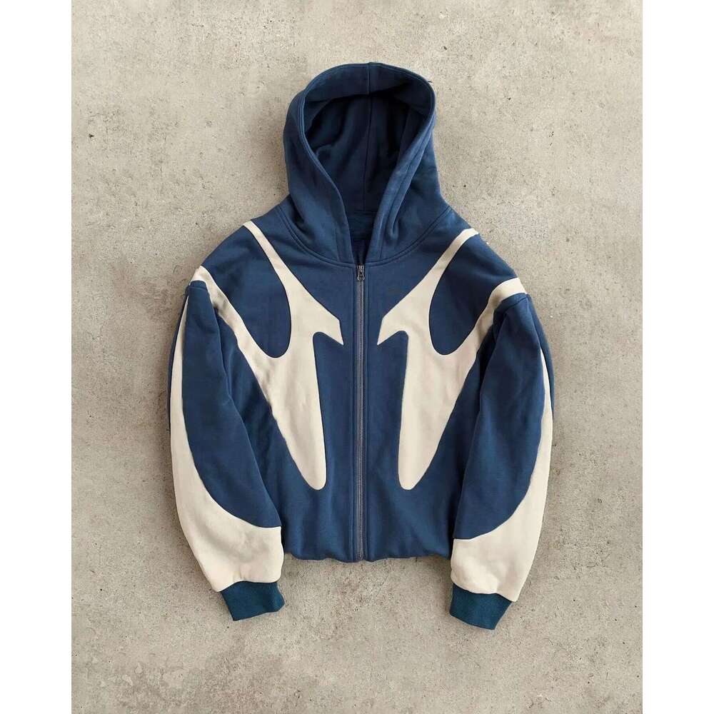 Autumn and Winter New Street Hip Hop Splicing Printed Y2K Harajuku Style Coat Hoodie