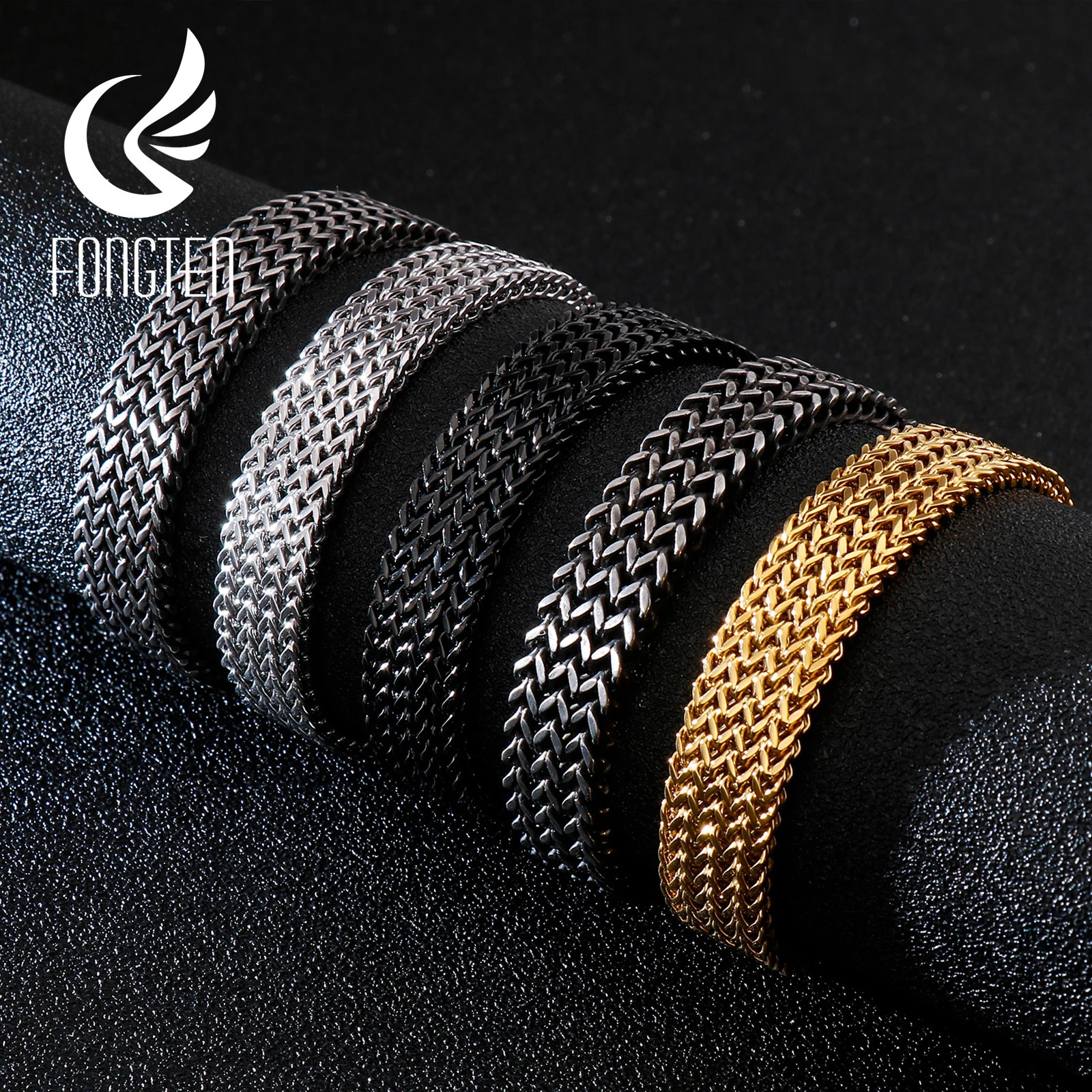 Fongten 13mm Mesh Chain Bracelet For Men Stainless Steel Watch Strap Chain Bracelet Bangle Hiphop Male Multiple Color Jewelry 241227