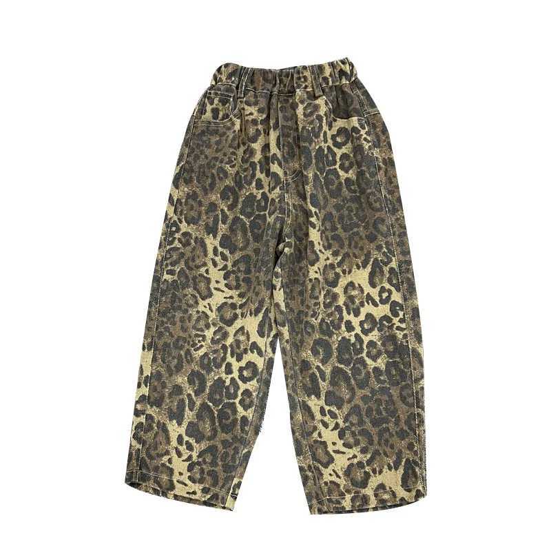 Childrens Autumn Pants Boys Leopard Print Jeans Korean Baby Clothing Kids Handsome Casual and Fashionable Loose Trousers W241227