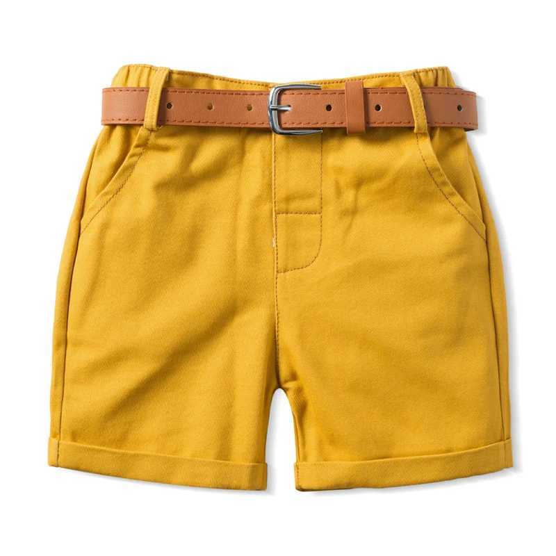 Newborn Daily Shorts for 1-6Y Boys Fashion Yellow +White Shorts With Belt 2 PCS Suit For Birthday Party For Casual Outfit W241227