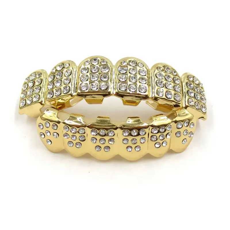 New Fshion Hip Hop Gold Silver Colour d Out CZ Teeth Grillz Top Bottom Men Women Jewelry Drop Ship W241227