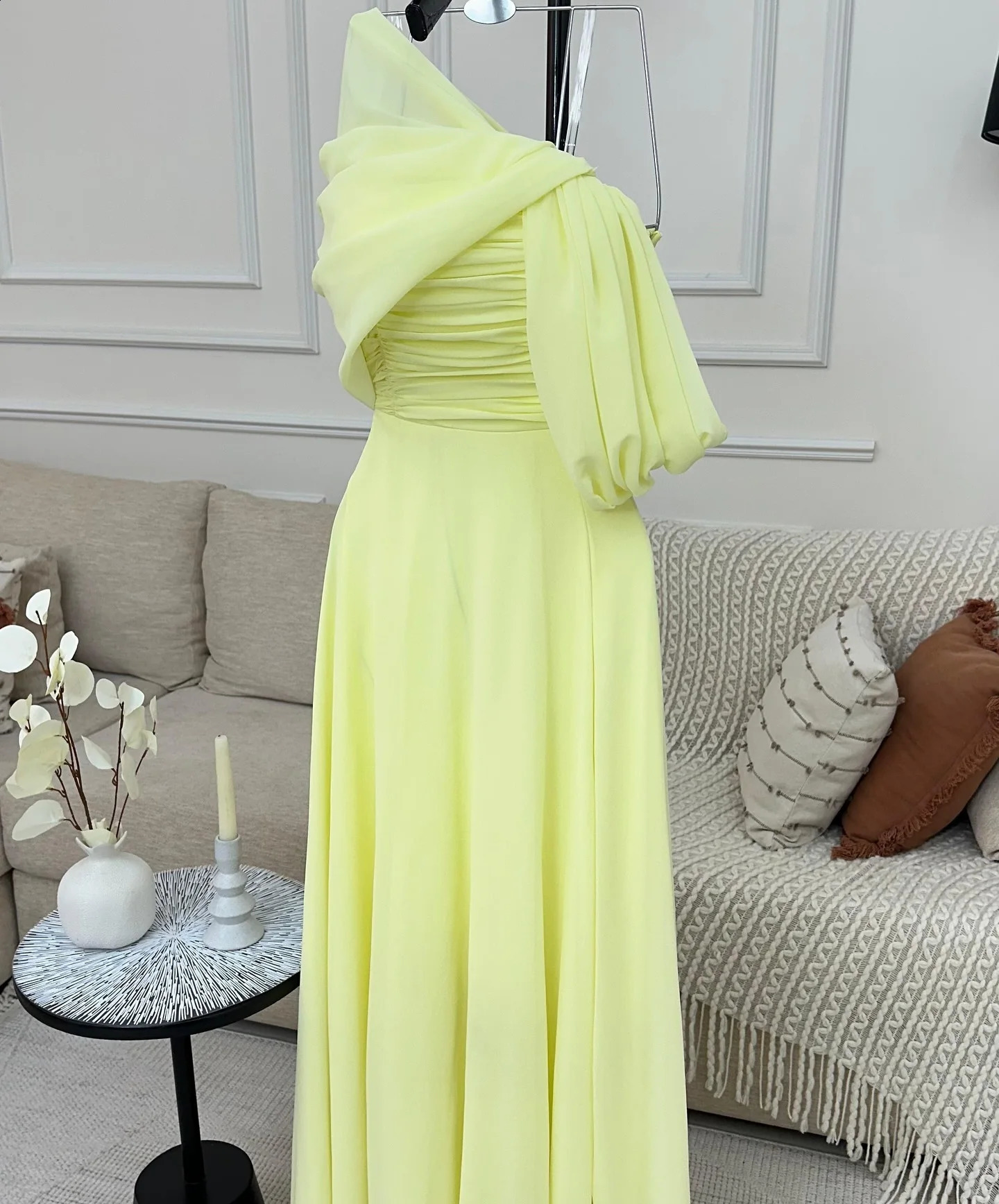 Adeli Saudi Sexy Yellow Prom Gown Women Pleated Chiffon Party Evening Dress Floor Length Formal Occasion Dresses 2025 Customized 241223