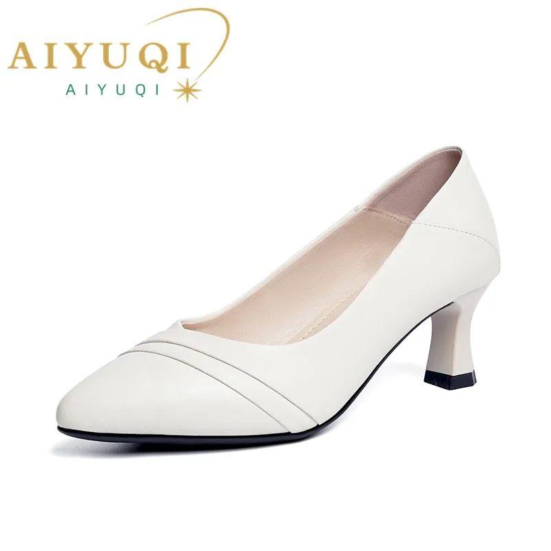AIYUQI Women's Dress Shoes Genuine Leather Spring Women Daily Shoes Shallow Mouth Pointed Toe Stiletto Women Shoes