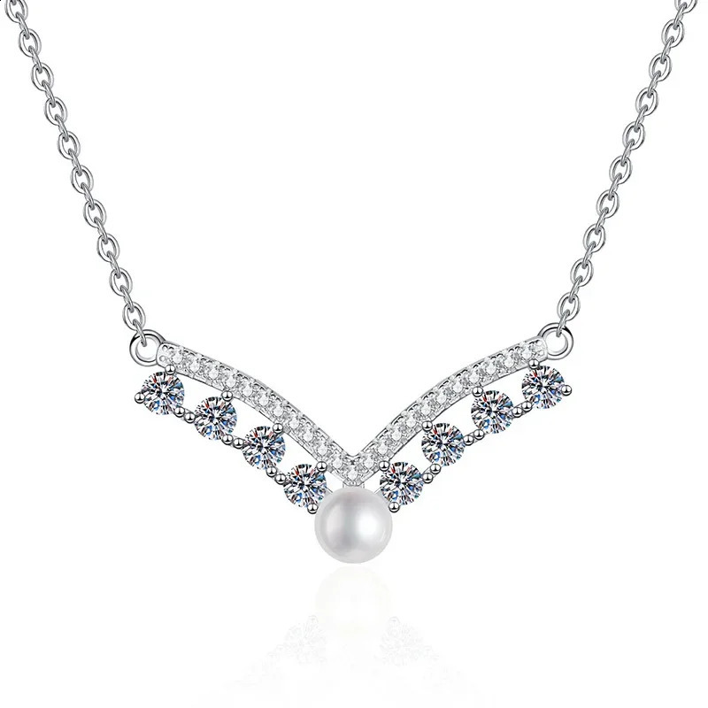 Natural Freshwater Pearls 925 Sterling Silver 08ct D Color Pendant Necklace for Women Sparkling Party Fine Jewelry 241226