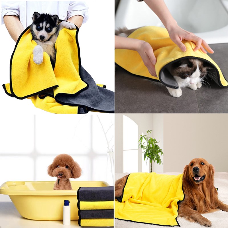 Update Quick Drying Dog And Cat Towels Soft Fiber Absorbent Bath Towel Pet Bathrobe Convenient Cleaning Supplies