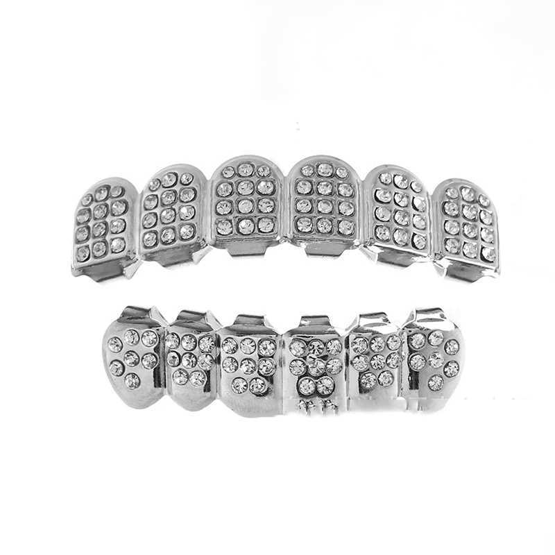 Gold Silver Plated Cubic Zircon Teeth Grillz Set For Unisex Top Bottom Mouth Gold Silver Color Removable Dental Fashion Jewelry W241227
