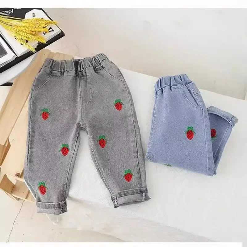 New Korean Version of Foreign Sle Spring and Autumn Dress Girl Jeans Girl Baby Spring and Autumn Smoke Gray Pants Wear Loose W241227