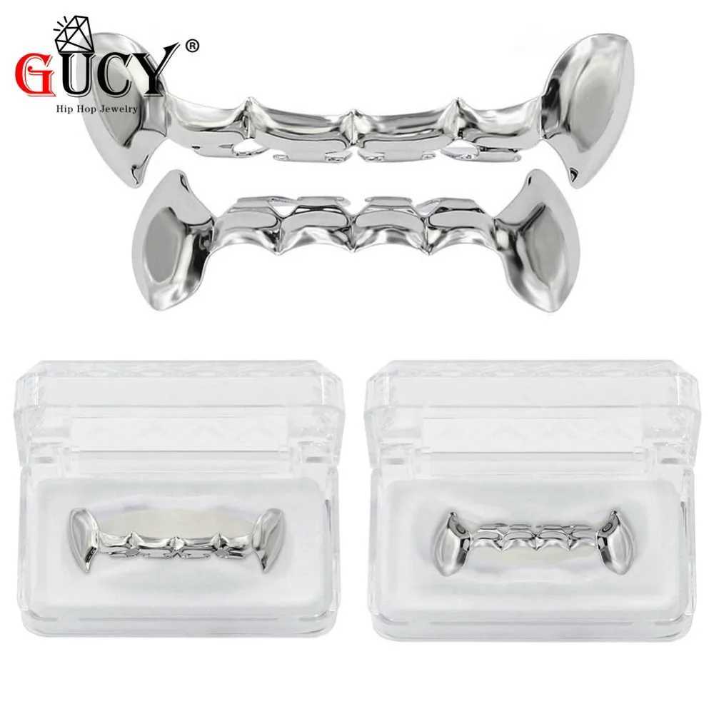 GUCY Hip Hop Fang Grills Cs Gold Color Plated Half Teeth Dracula Vampire Fangs Slim Grill Top Bottom Grillz Teeth Set W241227