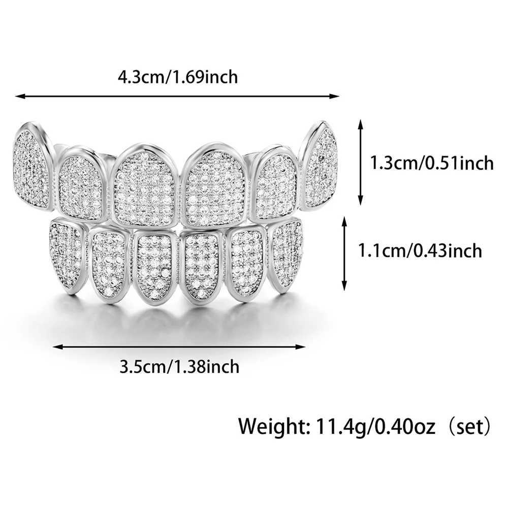 D Z d Out Cubic Zircon Teeth Grillz Set For Men Women Top Bottom Stone Brass Material Hip Hop Cosply Dentist Decor W241227