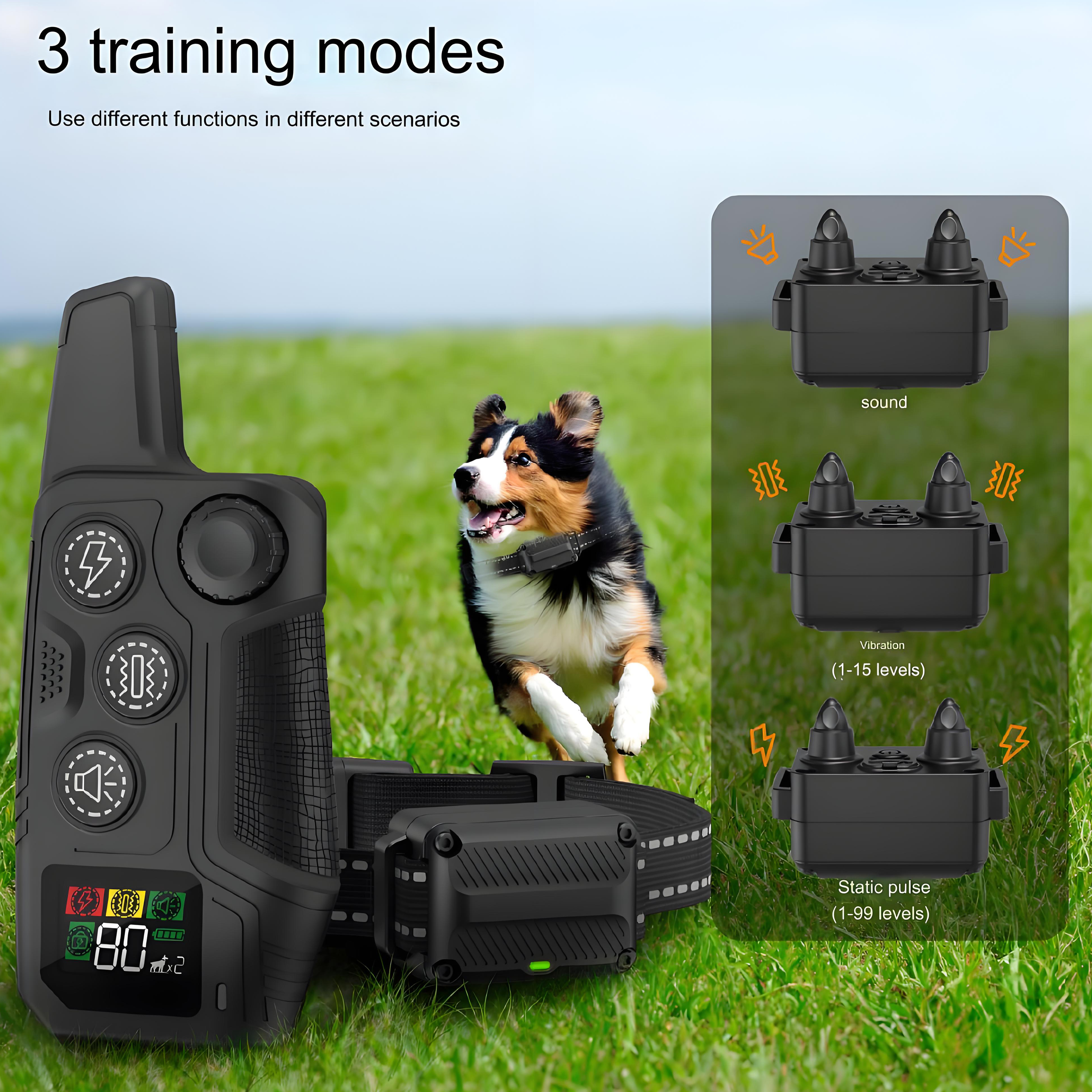 Portable Dog Training Collar, Sound, Vibration, Shock, Color LCD, USB Charging, Waterproof Bark Stopper Collar