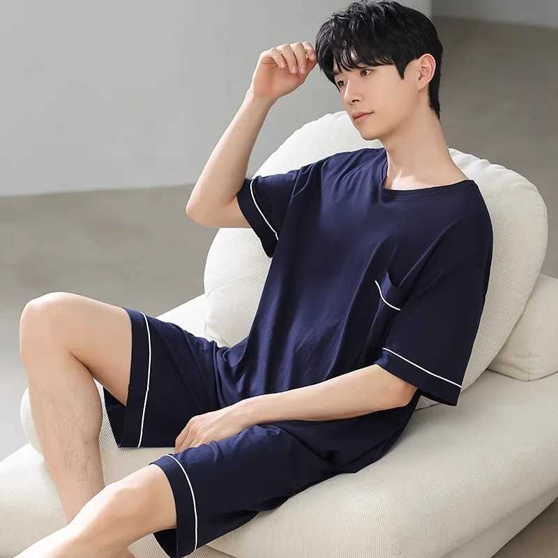 2024 Mens Summer Casual Sleepwear Sets Homewear Suits 2pcs Modal T-shirt and Shorts Oversized Pajamas Male L-5XL Pjs pyjamaXJ241227