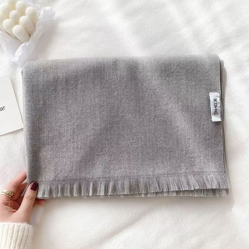 T036 short beard solid color scarf female tassel cashmere winter air conditioning shawl Korean version all-match warm neck scarf
