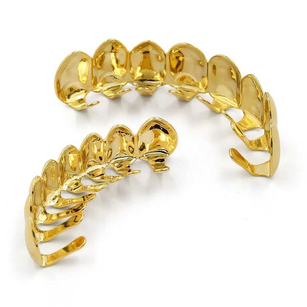 TOPGRILLZ 8/8 Hip Hop Teeth Grillz Golden Silver Color Top Bottom Set Halloween Cosplay Party W241227
