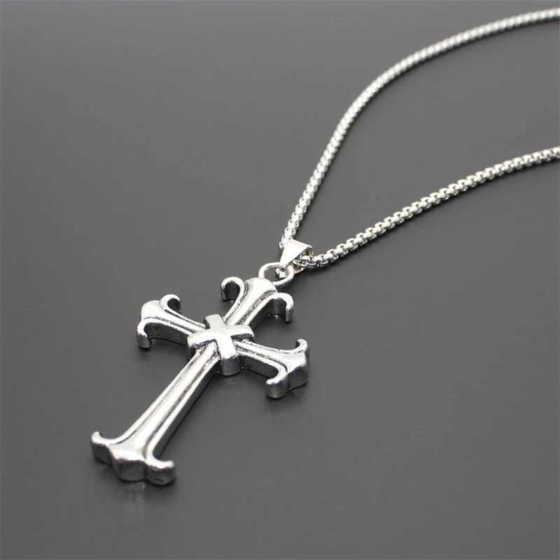 Vintage Cross Pendant Long Chain Necklace Stainl Steel Punk Hip Hop Gothic Streetwear Jewelry Men WomenXJ241227