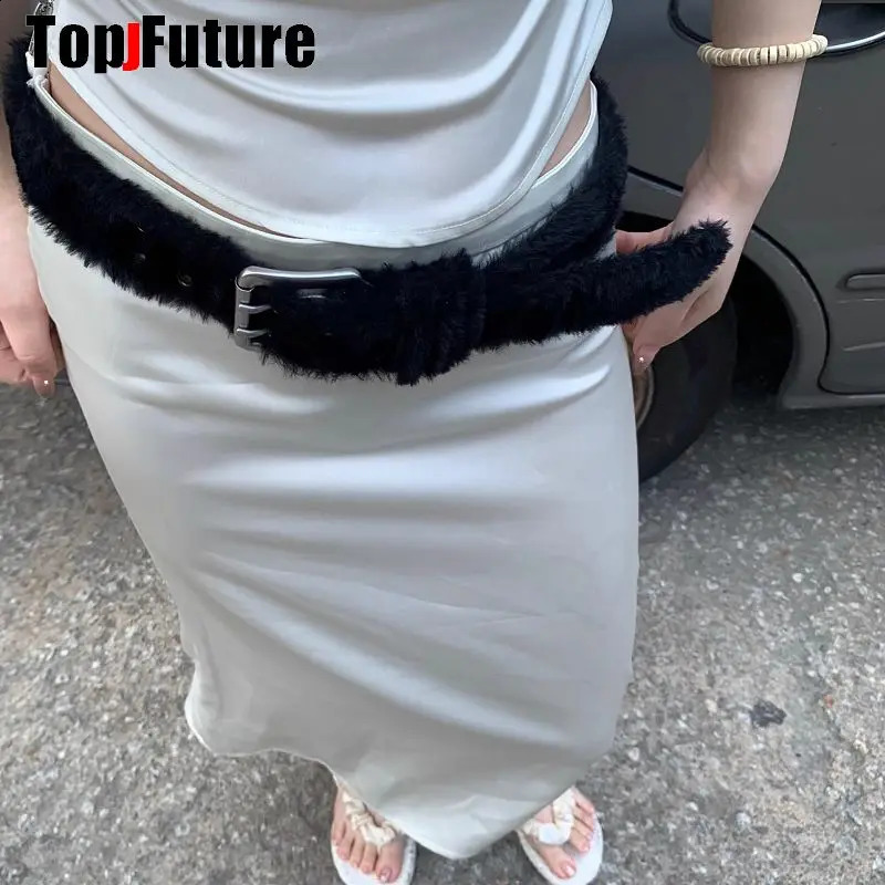 Y2K Girl Harajuku Western Cowgirl Cowboy Furry Real Leather Punk Belt Women Men Gothic Cinto De Strass Ceinture Gift Belts 241226