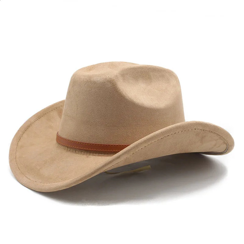 Mens Western Cowboy Hat Cotton-Polyester Blend Suede Brim Seasonal 57-58cm with Curved Brim 241227