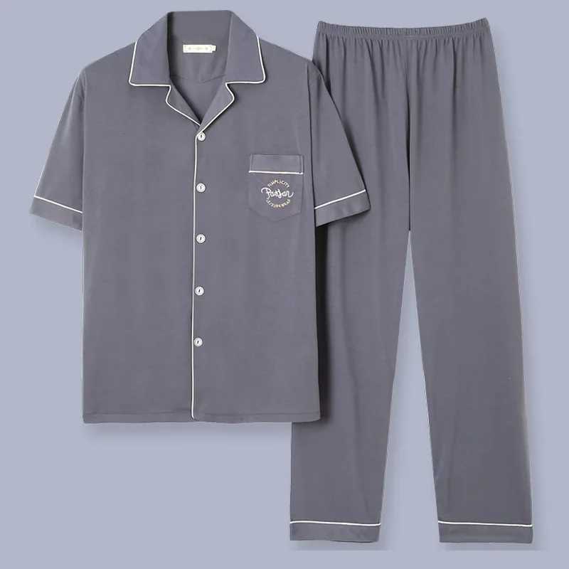 Mens Pajamas Summer Thin Casual Sleep Wear Set Cotton Short-sleeved Night Clothing Pyjamas Suit Male Unisex Home-wear GentlemenXJ241227