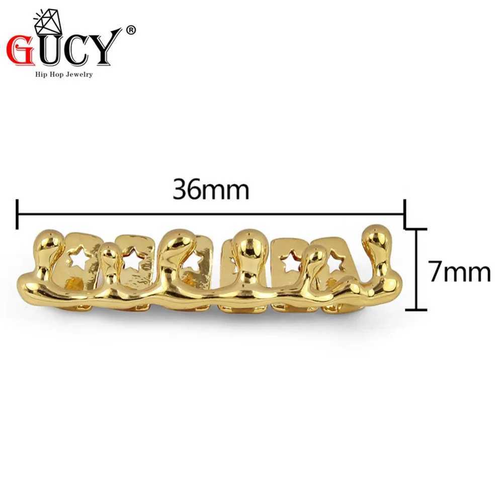 GUCY New Fit Gold Color Plated Hip Hop Teeth Grills Water Drip Grillz Cs Lower Bottom Tooth Grill Halloween Gift W241227