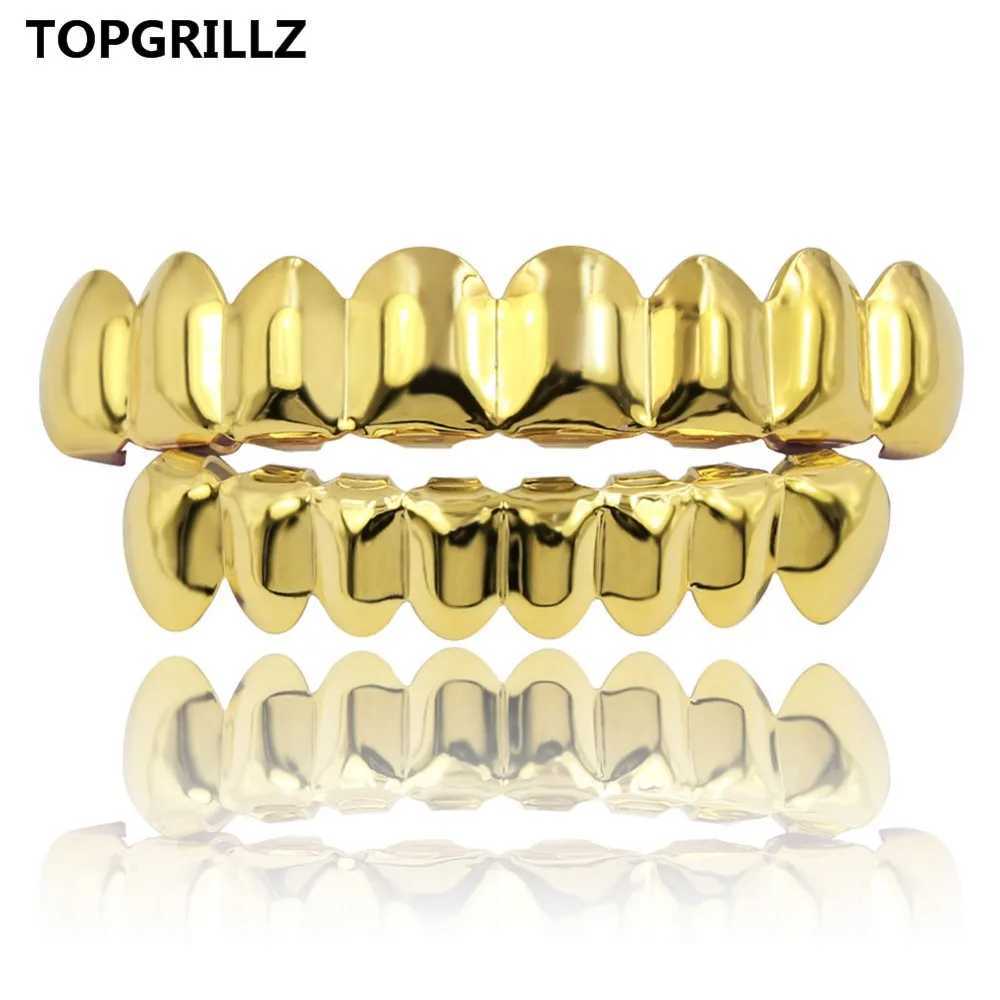TOPGRILLZ 8/8 Hip Hop Teeth Grillz Golden Silver Color Top Bottom Set Halloween Cosplay Party W241227