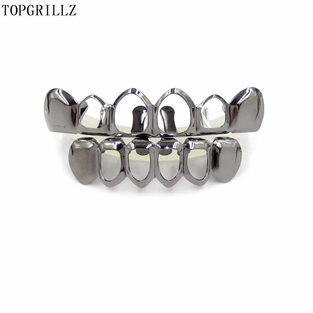 Real Shiny! New Fit Rose Gold Color Plated Vampire Open Face Hallow Gold Grillz Set For Christmas Gift. Party W241227
