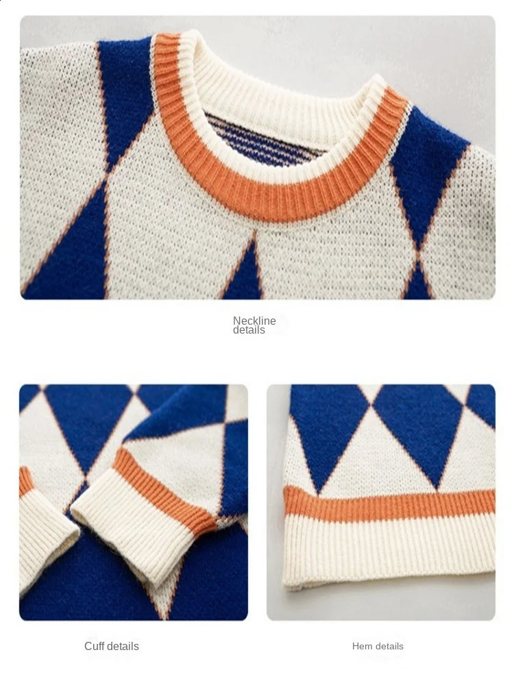 Autumn Winter Women Oversize Pullovers Casual Oneck Loose Sweater Knitted Pullover Streetwear Plaid for Coats 241223