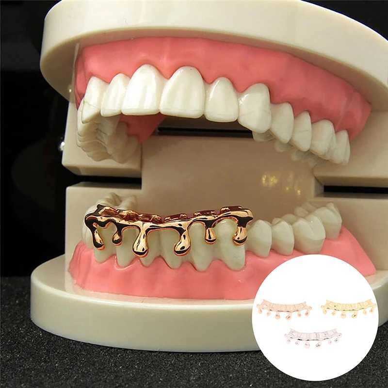 Hip Hop Water Droplet Teeth Grillz Bottom Gold Plated Glossy Teeth Cs For Women Men Bo Jewelry Cosplay W241227