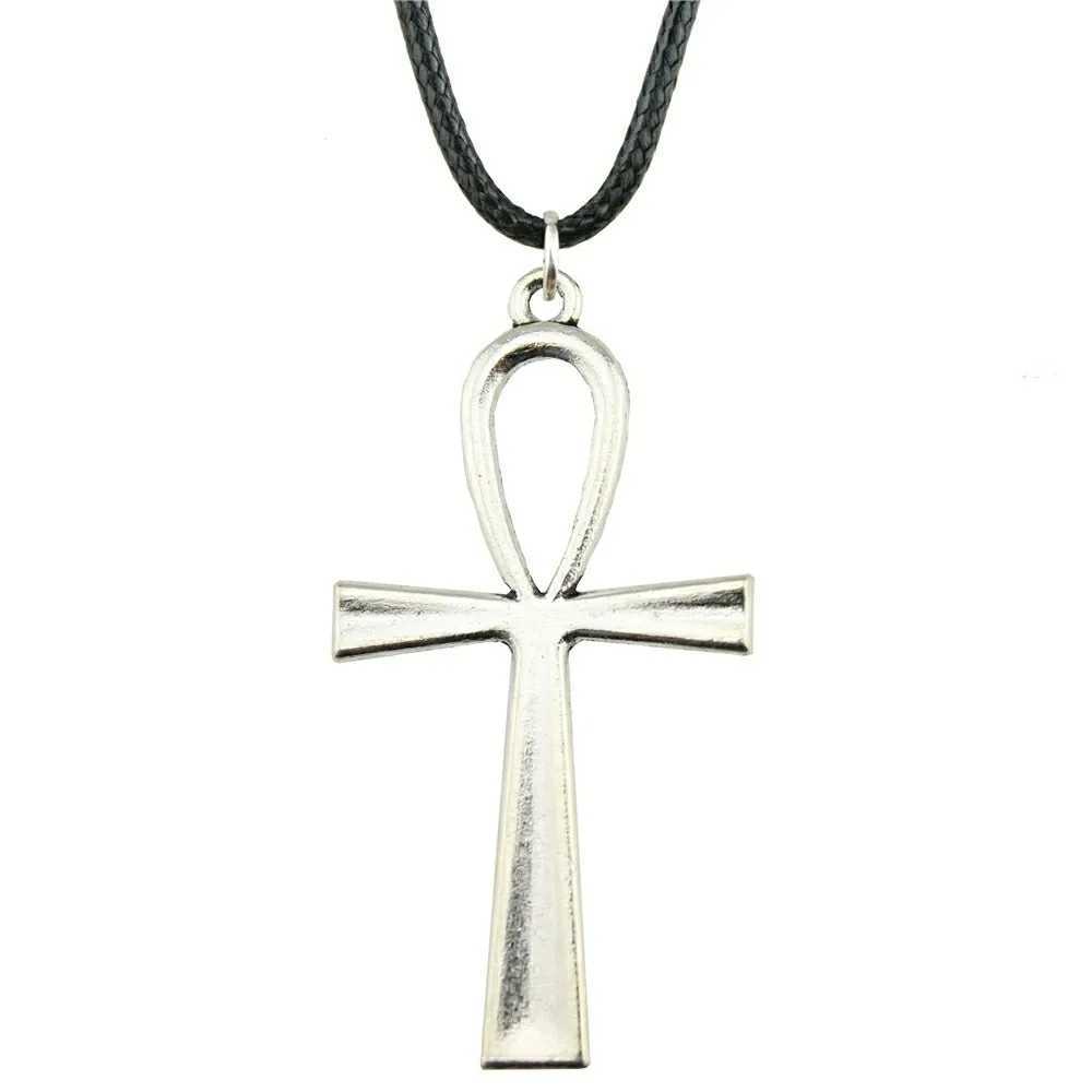Big Ankh Cross Pendant Necklace Big Ankh Cross Wax Rope Chain Necklace Big Ankh Cross Black Leather Chain NecklaceXJ241227