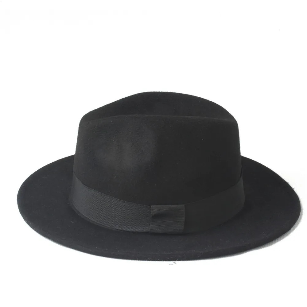 2 Big Size 100% Wool Men Felt Trilby Fedora Hat For Gentleman Wide Brim Top Cloche Panama Sombrero Cap Size 56-58size 59-61CM 241226
